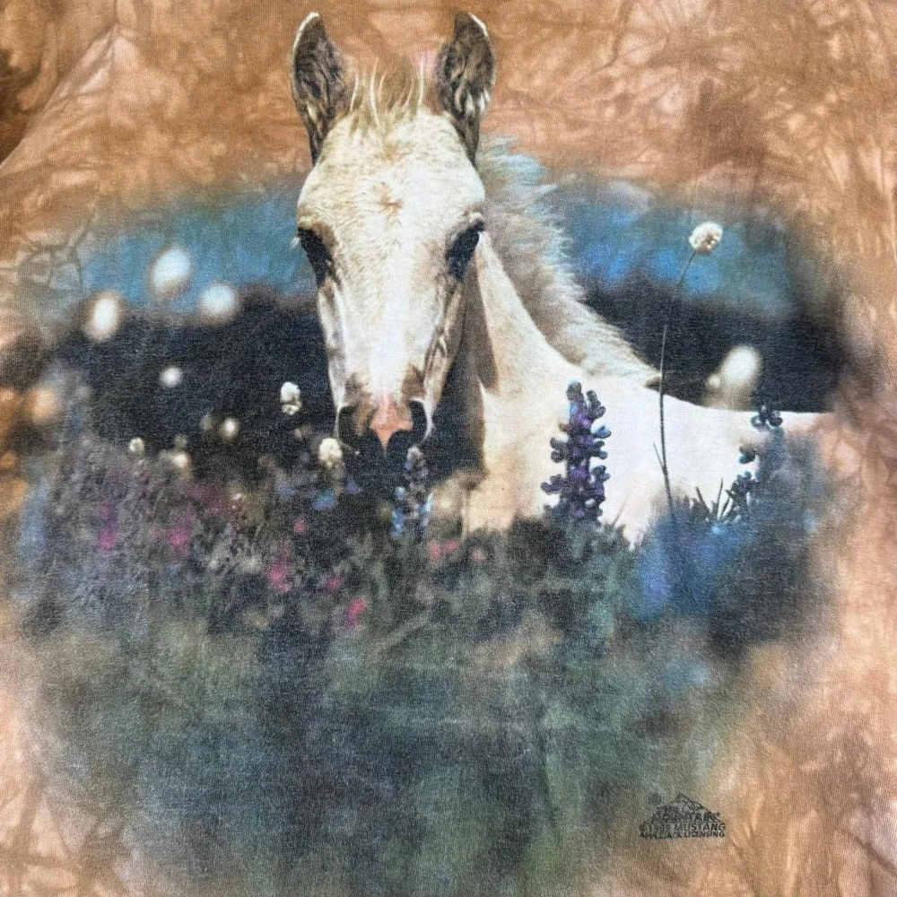 The Mountain T-Shirt Mens Large Brown Tie Dye Horse Nature Graphic Vintage 1999